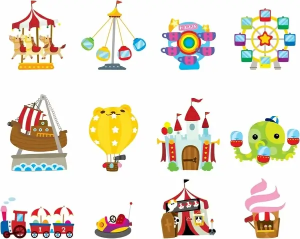 recreational park icons colorful flat games sketch