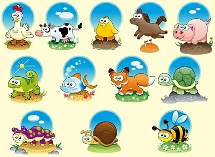 cute animals icons collection colored cartoon flat style