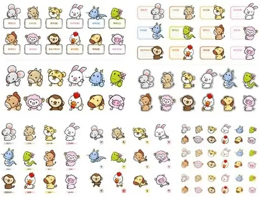 eastern zodiac icons collection cute animals sketch