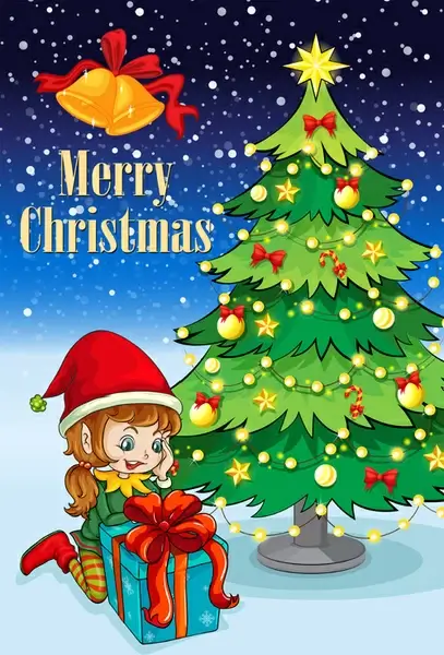 cute children and christmas tree vector