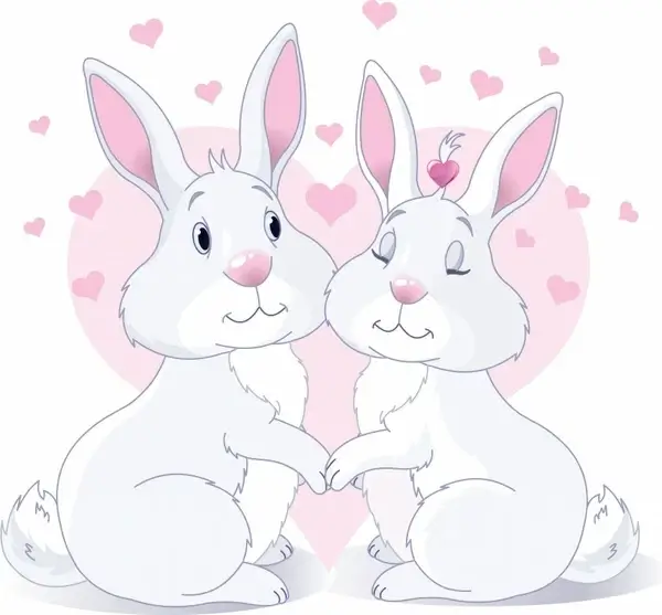 love background cute rabbit couple hearts decor