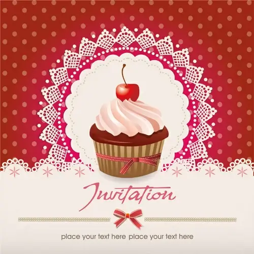 cute cupcakes vector invitation cards