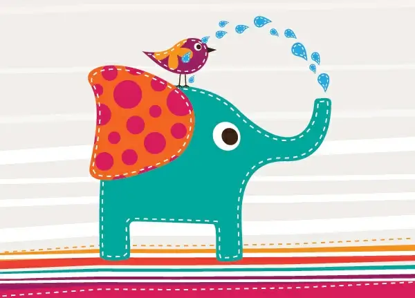 cute elephant and bird vector