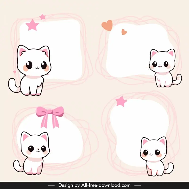 cute frame design elements cartoon kitten stars hearts
