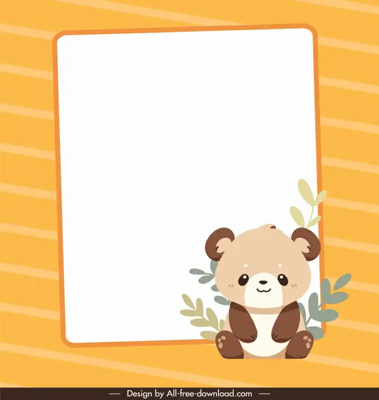 cute frame template flat bear cartoon leaves