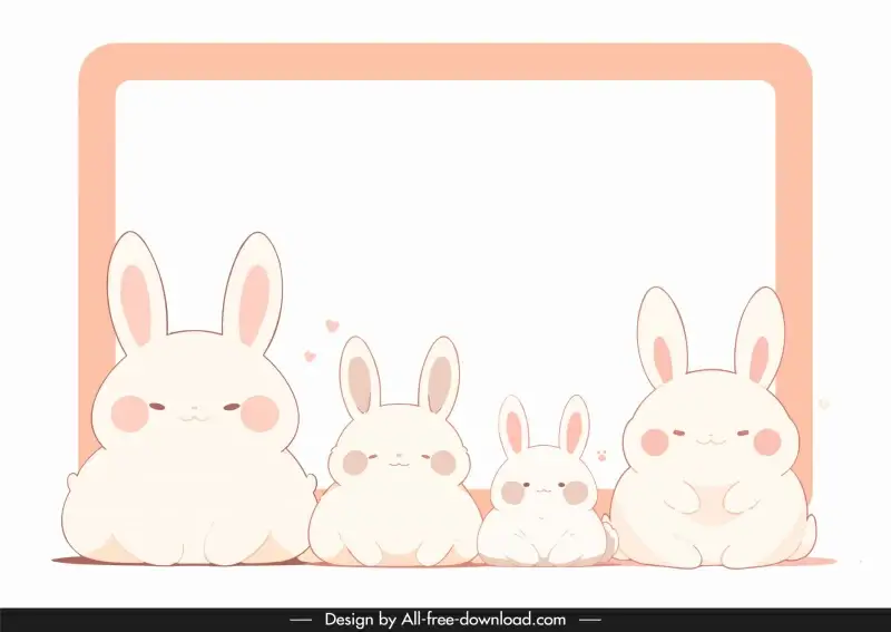 cute frame template flat bunnies handdrawn cartoon