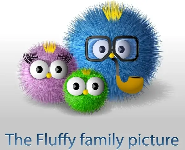 owl family background colorful modern fluffy balls design