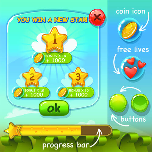 cute game button and other design elements