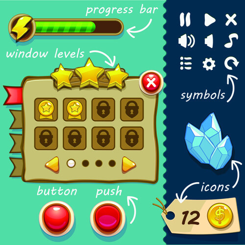 cute game button and other design elements