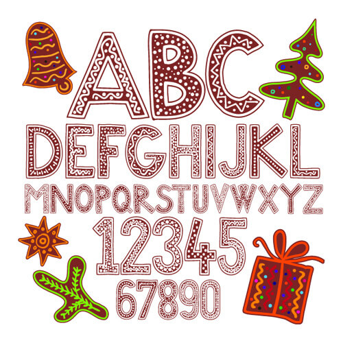 cute holiday letters and numbers design vector