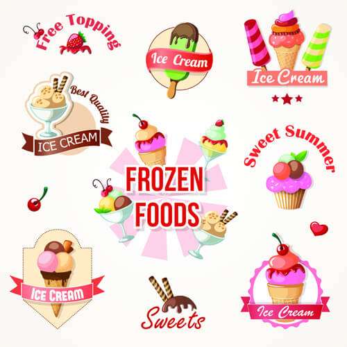 cute ice cream logos and labels vector