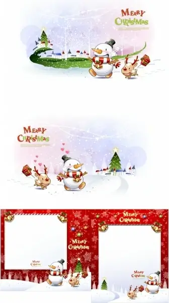 cute snowman and santa claus 01 christmas vector