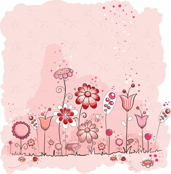 cute vector illustration pink flowers line draft 