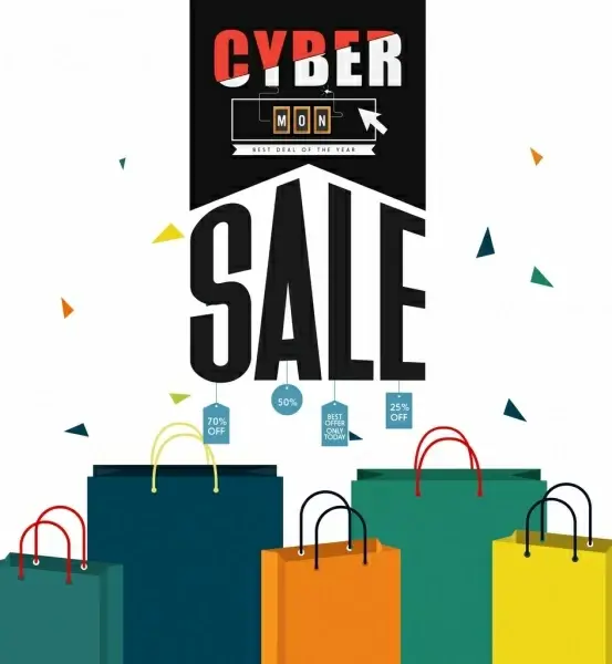cyber monday sale banner webpage style 3d bags