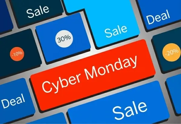 cyber monday sales background 3d colorful keyboard icons