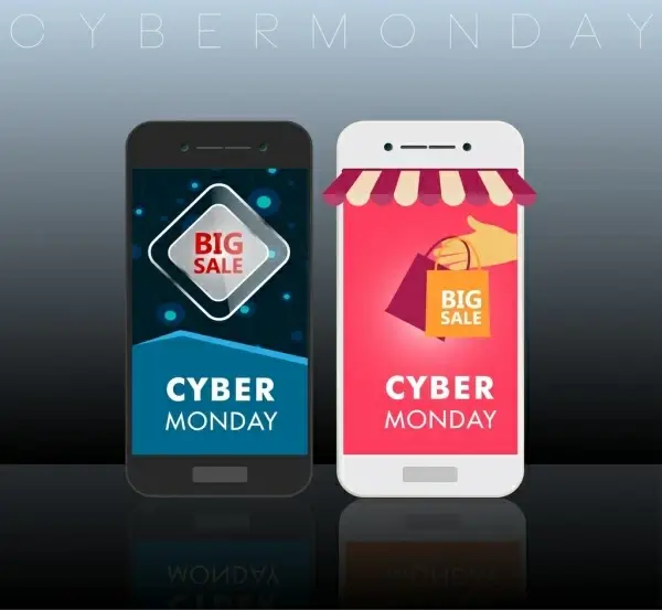 cyber monday sales banner smart phone icons ornament