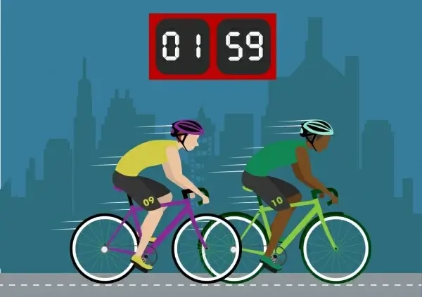 cyclists competition background auto clock decor male icons 