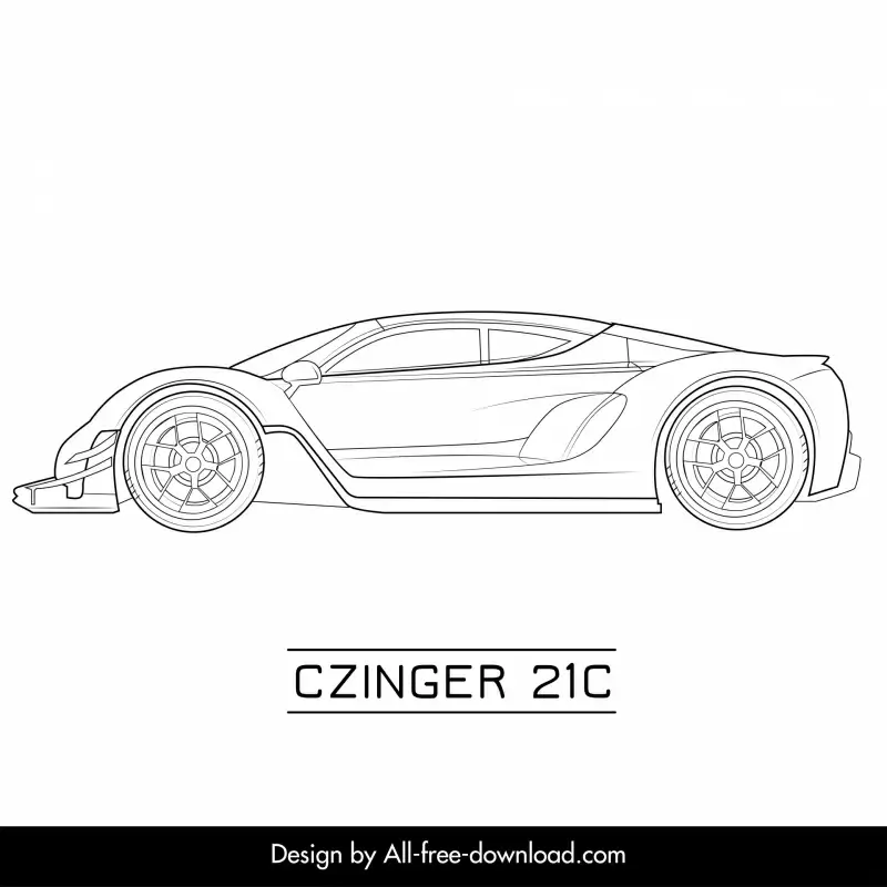 czinger 21c car model icon flat black white handdrawn side view outline