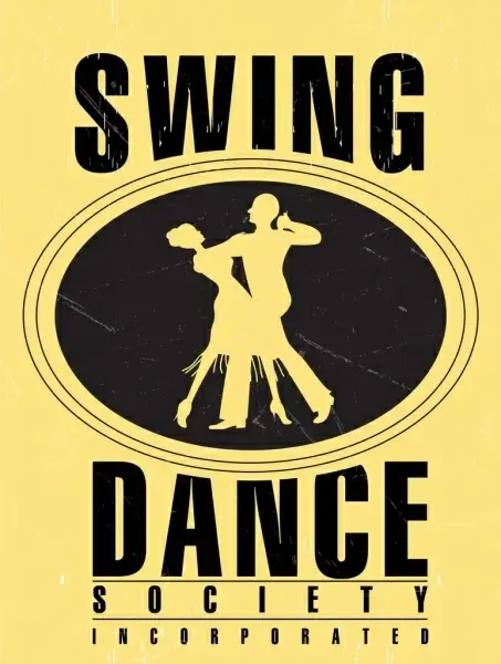 dancing advertisement poster retro design dancers icons silhouette