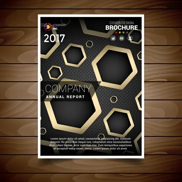 dark and gold hexagonal hole brochure design template