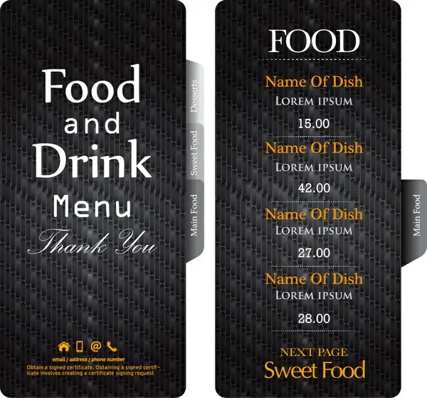 dark black restaurant menu template