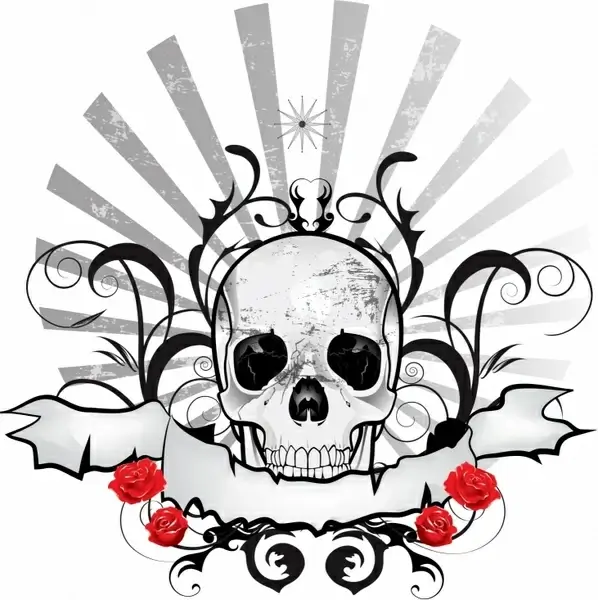dark black skull ribbon emblem