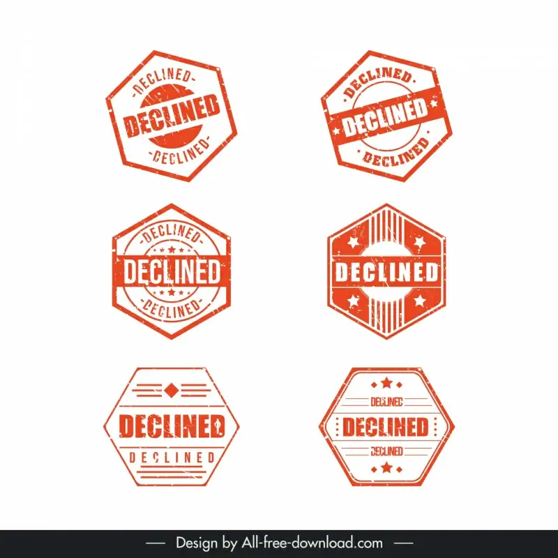 declined stamps collection flat classic hexagon shapes