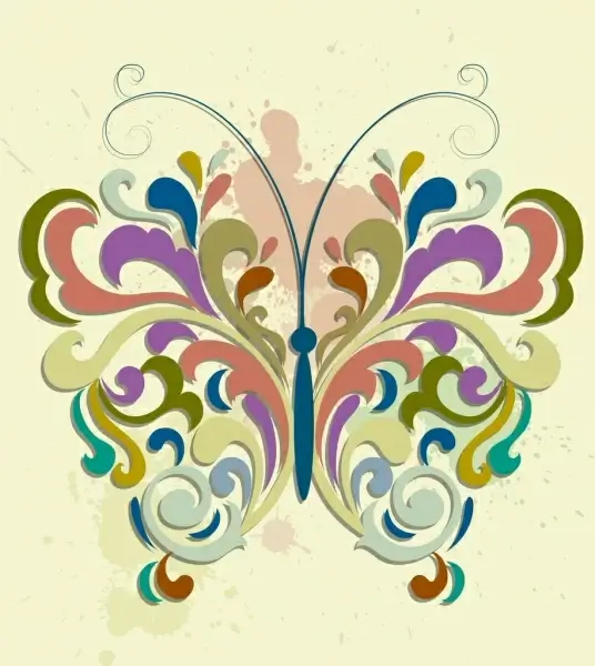 decorative background colorful curves grunge design butterfly layout