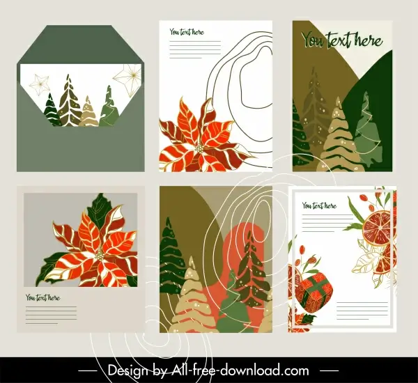 decorative card templates colorful flat classical handdrawn