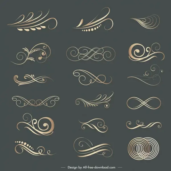 decorative elements elegant swirled lines shapes