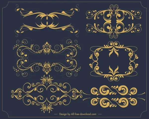 decorative elements templates elegant golden symmetric swirled shapes