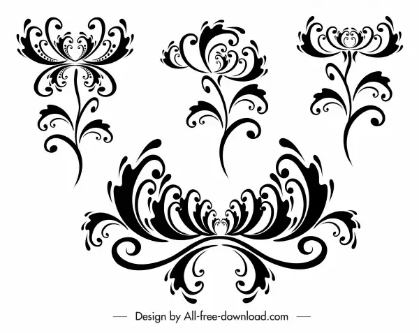 decorative flora templates classical symmetric curves sketch