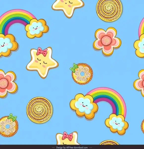 decorative pattern stylized rainbow star clouds colorful design