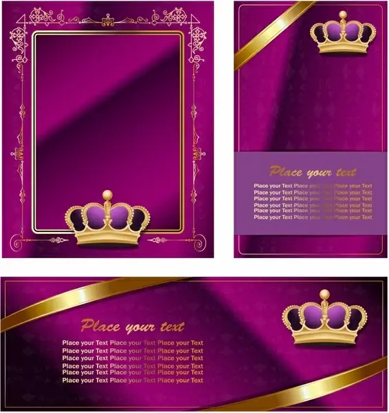 vip card templates crown decor elegant violet golden