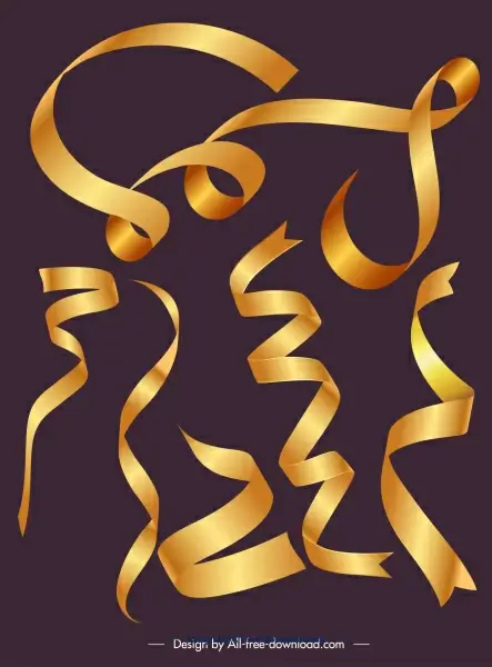 decorative ribbon templates modern shiny golden 3d shapes