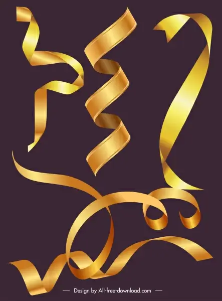 decorative ribbon templates shiny golden 3d curled shapes
