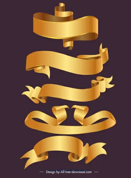 decorative ribbons templates shiny golden 3d shapes