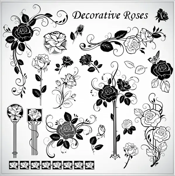roses decor elements elegant black white vintage