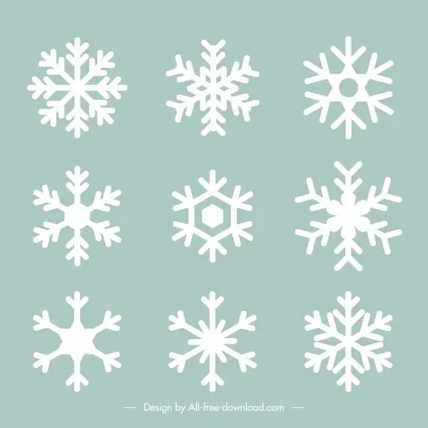 decorative snowflakes icons flat symmetrical shapes sketch