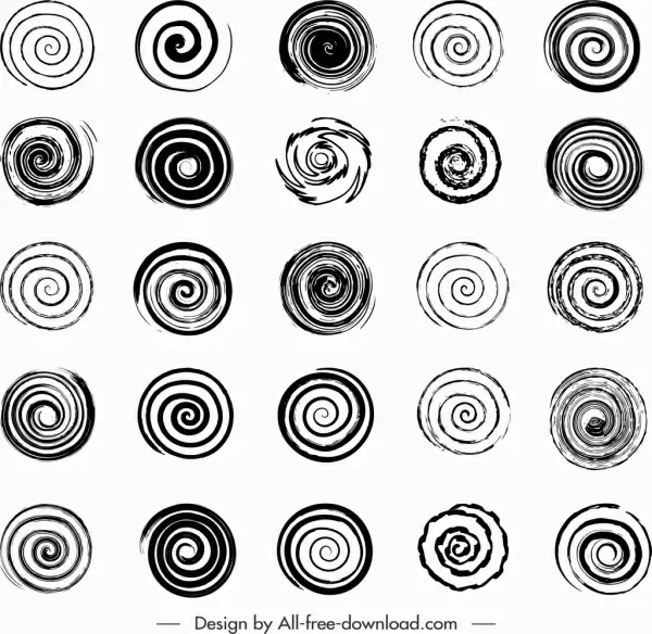 decorative spiral curves templates black white retro design