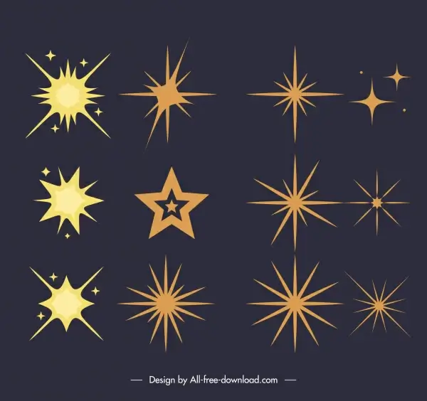 decorative stars icons sparkling sketch flat classic
