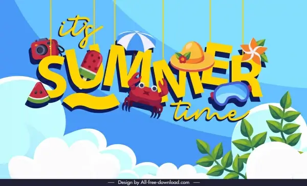 decorative summer time banner hanging texts symbols design