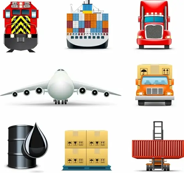 logistics icons goods transportation vehicles sketch modern design
