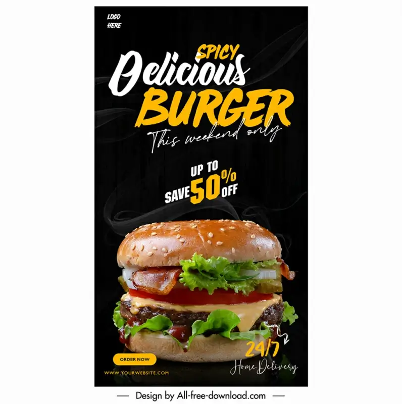 delicious burger and food menu instagram and facebook story template elegant modern realistic design 