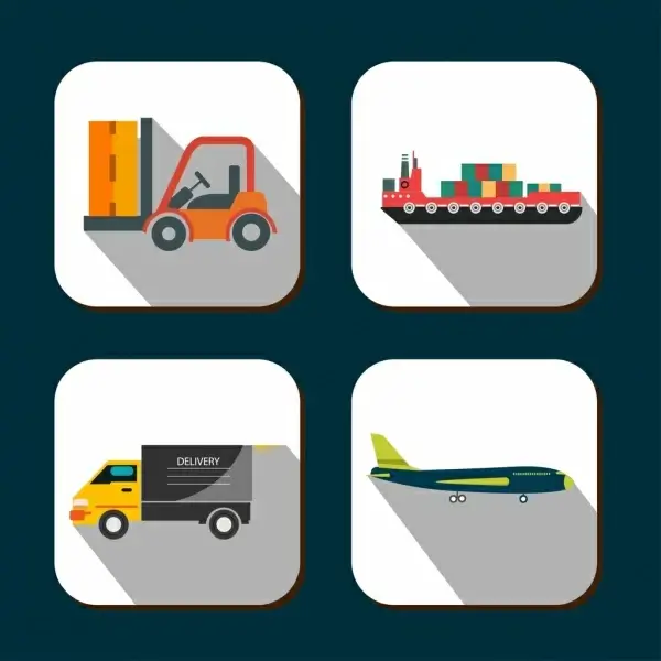 delivery icons forklift ship plane trucks symbols ornament