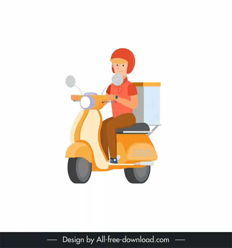 delivery man icon man riding scooter sketch cartoon design
