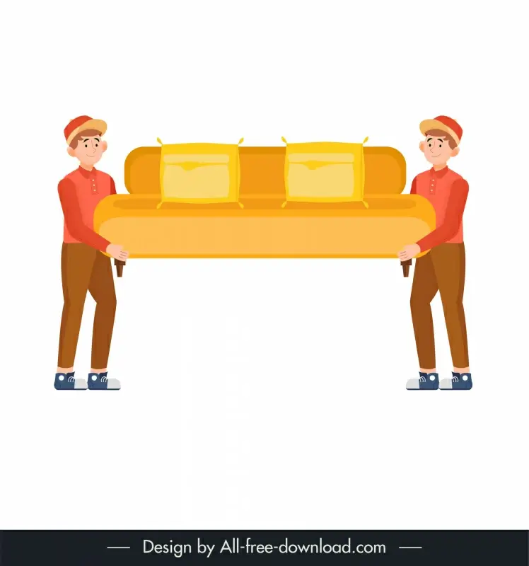 delivery man icons men moving sofa sketch cartoon design