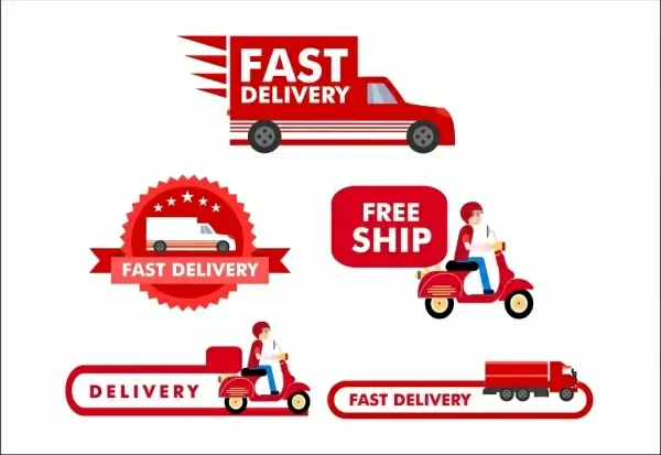 delivery methods icons collection various flat roadway types