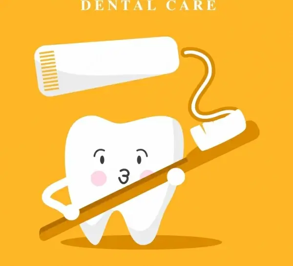 dental banner stylized tooth toothbrush tooth paste icons