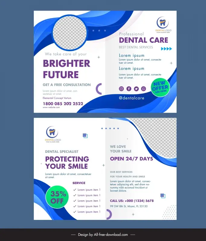 dental clinic brochure templates elegant curves checkered